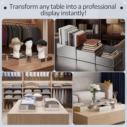3 Pack Extra Large Silver Acrylic Buffet Risers 14” 13” 12” Cubes - color: Silver, style: Cube