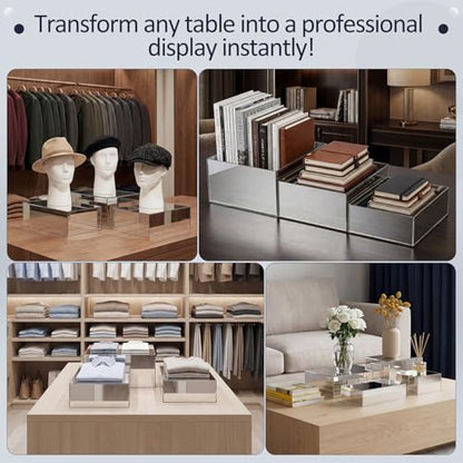 3 Pack Extra Large Silver Acrylic Buffet Risers 14” 13” 12” Cubes - color: Silver, style: Cube