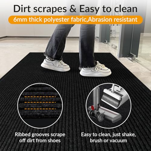 4x8 FT Non-Slip Dirt Trapping Door Mat with Rubber Backing(Jet Black) - color: Jet Black, size: 4' x 8' (Rectangular)