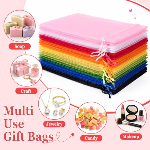 ANZNKU 100PCS Organza Bags 6x9, Red Small Mesh Gift Bags Drawstring Bulk - color: Red