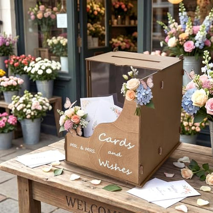OurWarm Wedding Card Box with Wave Flower Trough, Gift Card Box for Wedding - color: Brown