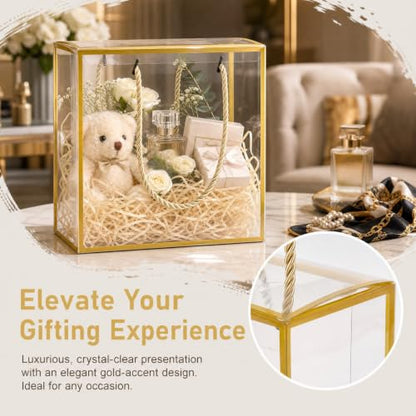 Okllen 20 Packs Clear Gift Box, 8x8x3.5 Inch PET Plastic Reusable Gift Bags with Handle, Favor Box for Mother's Day, Birthday Party, Wedding Favors, Valentine's Day