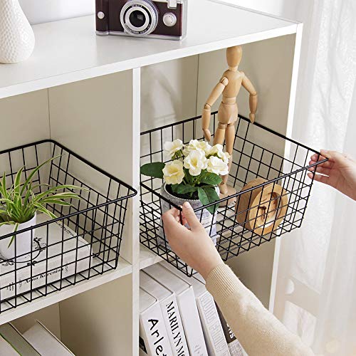 LeleCAT Wire Storage Baskets,Metal Wire Food Storage Organizer Bin Basket with Handles for Kitchen Cabinets, Pantry, Bathroom, Closets, Garage,Black 4 Pack - size: 4 Pack