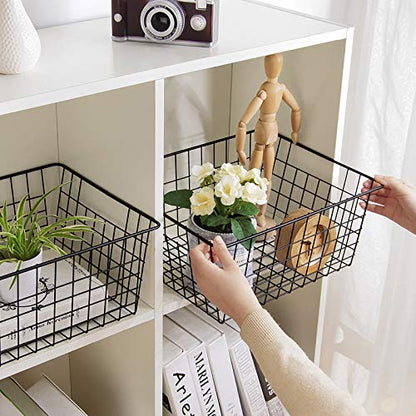 LeleCAT Wire Storage Baskets,Metal Wire Food Storage Organizer Bin Basket with Handles for Kitchen Cabinets, Pantry, Bathroom, Closets, Garage,Black 4 Pack - size: 4 Pack