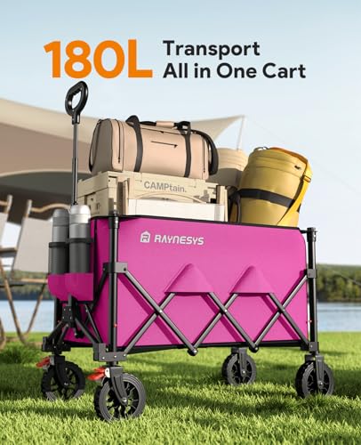 180L Wagons Carts Foldable with Wheels and Brakes for Camping Grocery - color: Pink, size: 180l