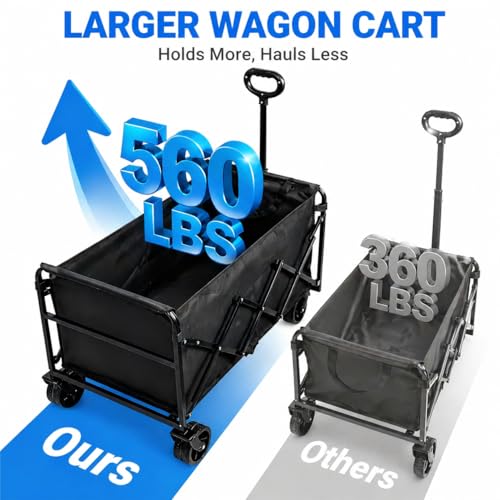 LIAPOTT Wagons Carts Foldable Heavy Duty, 560lbs Beach Wagon with Brakes - color: Blue