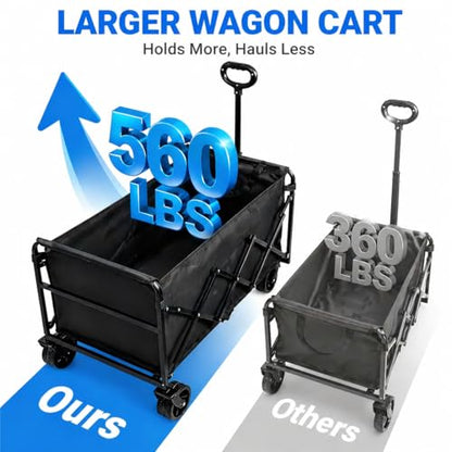 LIAPOTT Wagons Carts Foldable Heavy Duty, 560lbs Beach Wagon with Brakes - color: Blue