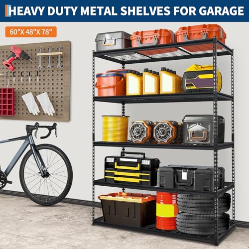 60'' X 24'' x 77'' Inch Garage Heavy-Duty Metal Shelving Unit, 3000 Lbs Adjustable Storage Metals Shelve, Industrial Metal Rack for Garage, Basement, Warehouse, Workshop - size: 60 x 24 x 78 inches