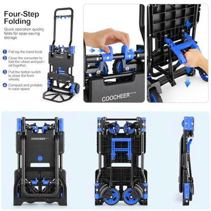 Heavy Duty 330lbs Folding Hand Truck, 2 in 1 Alu Foldable Dolly, Blue - color: Blue