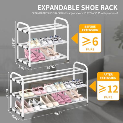 Hleelomi 3-Tier Metal Expandable Shoe Rack for Closet and Entryway, White - color: White, size: 3-Tier