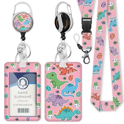 Gctriki Dinosaur Lanyards for ID Badges, Badge Holder Retractable Clip - color: Cartoon Dinosaur