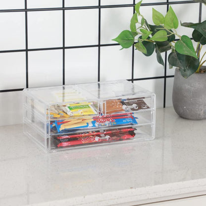Cq acrylic Bathroom Organizer with 4 Drawers,Stackable Containers for Organizing with Drawers for Vanity Counter and Desk,Plastic Clear Storage Drawers for Cabinet Makeup,Craft,Beauty Supplies,1Pcs - size: 2 Small Drawers, 2 Long Drawers