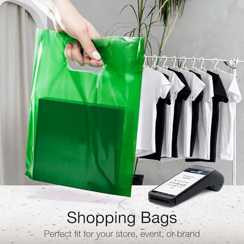 Choice Marts 100 Green Plastic Bags With Handles 9x12 Merchandise Bags - color: Green