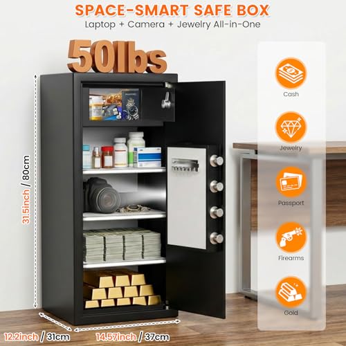 8.2 Cub Fireproof Safe with Inner Lock Box for Home Use, Closet-Friendly - size: 8.2 Cub