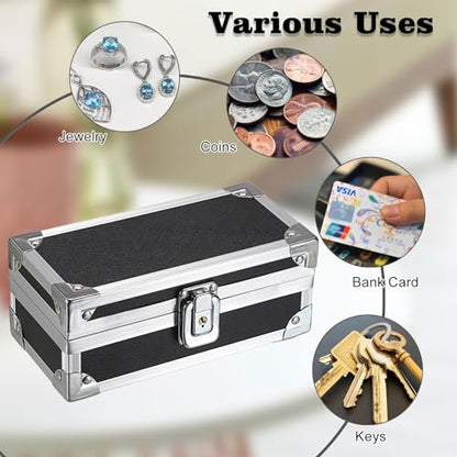 Hipiwe Lockable Cash Box with Key and Single Row Currency Tray - color: Black+Silver, size: Small