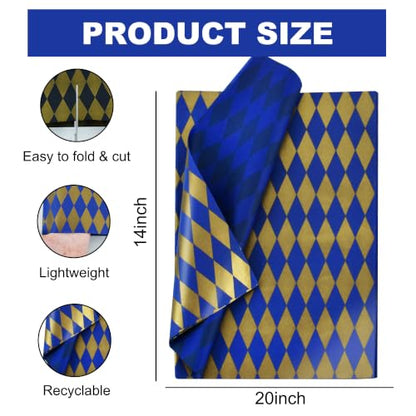 BEISHIDA Blue and Silver Diamond Tissue Paper Bulk,Holiday Wrapping Tissue Paper for Gift Bags, 14 x 20 Inch Gift Wrap for Father's Day Graduation Birthday Party DIY Crafts,50 Sheets - color: 50-blueg