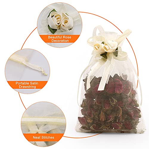 SumDirect Rose Organza Gift Bags - 50Pcs 4x6 inch Yellow Wedding Favor Gift Bags, Jewelry Pouches with Drawstring for Party Wedding Christmas Valentine - color: Yellow