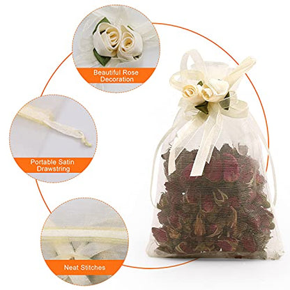 SumDirect Rose Organza Gift Bags - 50Pcs 4x6 inch Yellow Wedding Favor Gift Bags, Jewelry Pouches with Drawstring for Party Wedding Christmas Valentine - color: Yellow