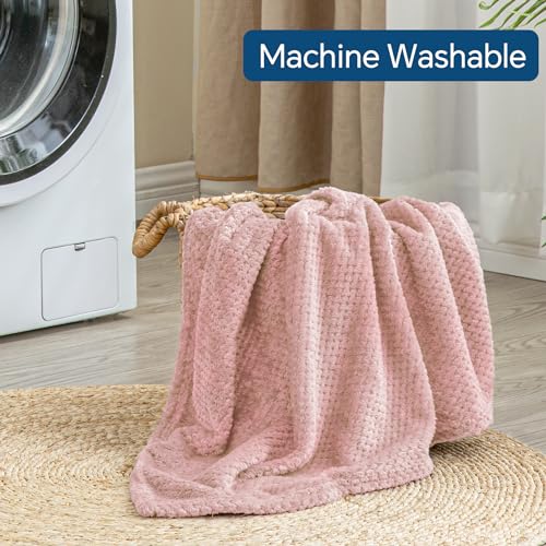 BEDELITE Travel Blanket with Bag, Jacquard Fleece Blanket 65"x40", Pink - color: Pink