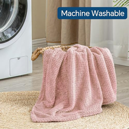BEDELITE Travel Blanket with Bag, Jacquard Fleece Blanket 65"x40", Pink - color: Pink