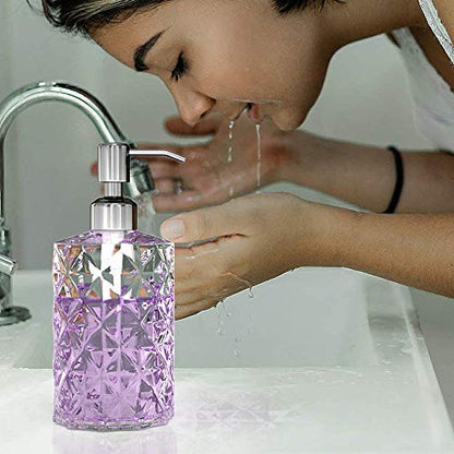 GLADPURE Soap Dispenser, 2 Pack, 12 Oz, Clear Diamond Design Glass