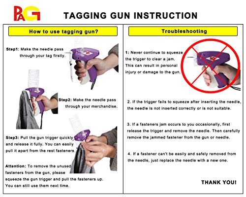 PAG Standard Tagging Gun Price Tag Attacher Gun for Clothing with 5 Needles and 2000 2" Barbs Fasteners, Purple