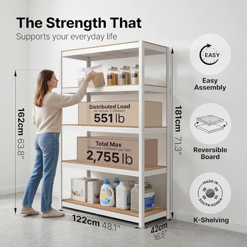 HOMEDANT House White 48.1" W 5 Tier Storage Shelves Garage Shelving Unit - color: White, size: 48.1"W x 16.5"D
