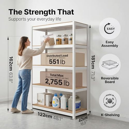 HOMEDANT House White 48.1" W 5 Tier Storage Shelves Garage Shelving Unit - color: White, size: 48.1"W x 16.5"D