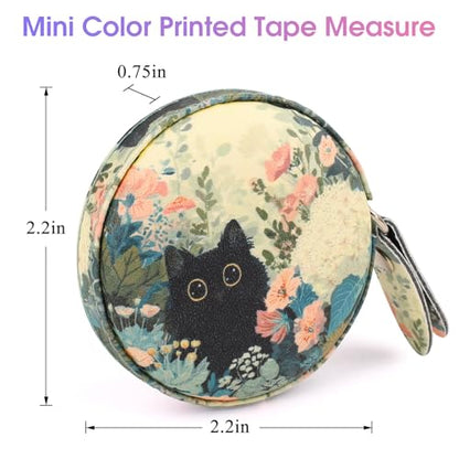 Retractable Mini Leather Tape Measure, Auto Retract Black Cat - color: Black Cat