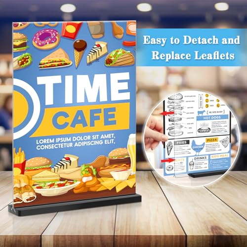 Acrylic Sign Holder 8.5x11, 6 Pack Double Sided Clear Display Stand with Black Base, T-Shape Table Number Holders, Plastic Picture Frames, Menu Brochure Sign Holder for Office, Show Fair, Restaurants