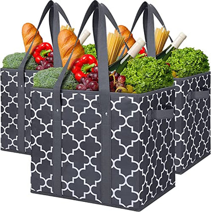 WISELIFE Reusable Grocery Bags 3-Pack Foldable Washable Large Storage Bins, Dark Grey - color: Dark Grey, size: 3 Pack
