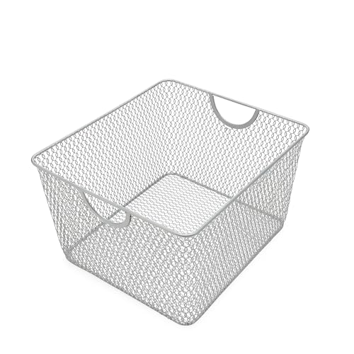 YBM Home Kitchen Pantry Organizer Wire Basket for Shelves, Cabinets, Pantry, Countertop, Mesh Open Storage Bin Metal Basket for Organizing Food Supplies 10” x 9” x 6” Pack of 1, Silver - size: 10x8.8x5.8