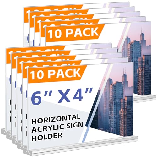 Acrylic Sign Holder 6x4 Horizontal, 10 Pack Double Sided Clear Table Menu Display,Table Top Picture Frame Plastic Stand, Suitable for Restaurants, Office, Store, Fair