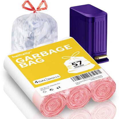 Trash-Bags 4 Gallon Small Drawstring-Garbage-Bag Kitchen - Clear White 57 Count Unscented Recycling Compactor Can Liners for Bathroom Bedroom Office Car Outdoor Garden Leaf Waste Basket - color: Red Drawstring-4Gal-57