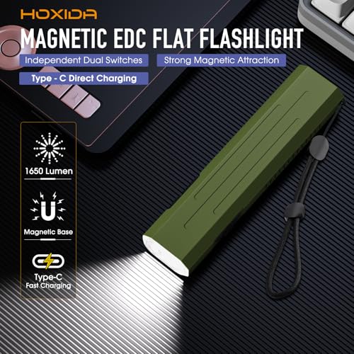 2pcs Rechargeable EDC Flashlight - Emergency One Click Strobe Mode, 1650 High Lumens Portable Pocket light Mini Flashlight , Magnetic Small EDC Slim Flat Flashlight for Working Camping Repairing Green - color: Green