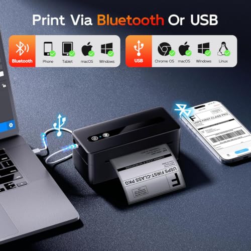 TATTMUSE Bluetooth Thermal Label Printer, 4X6 Shipping Label Printer for Small Business, Thermal Printer Sticker Printer Compatible with Phone, iOS, Android, Windows, Mac, Amazon, Shopify - color: Black
