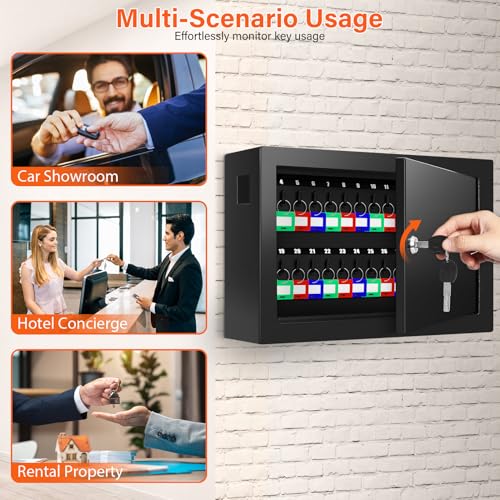 Nebakne 50 Keys Key Cabinet with Drop Slot - color: Black, size: 50 Key Hook