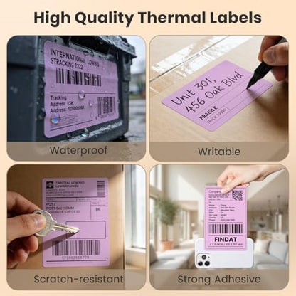 Direct Thermal Label Purple Vinyl 4 x 6 Inch Printer Sticker 250 PCS - color: Purple