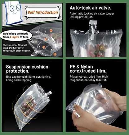 (100 Pack + Free Pump ) BZQZDAI 9.8x11.8inch Clear Plastic Inflatable Air Packaging Bags Air Bubble Bag Suspension Packaging Air Pillows Air Cushions Buffer Bags Void Fill Cushioning for Shipping and - size: (100 PACK)9.8x11.8inch