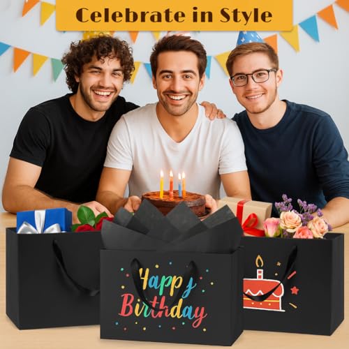 Shintop 3Pcs Extra Large Black Gift Bags with Handles (15.7x11.3x5.5in) - color: XL-3-Black