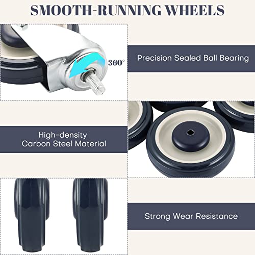 MYFULLY 5" Shopping Cart Caster Wheels 4-Pack with Hardware, Blue - style: Blue