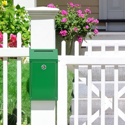 Sumerfnt Cash Box Wall Mount, Metal Money Drop Box with Lock and Slot, Money Collection for Farm Stand, Self-Serve, Tips, Fundraising, 10.24" x 5.7" x 2.95", 4 Keys, Green - color: Green