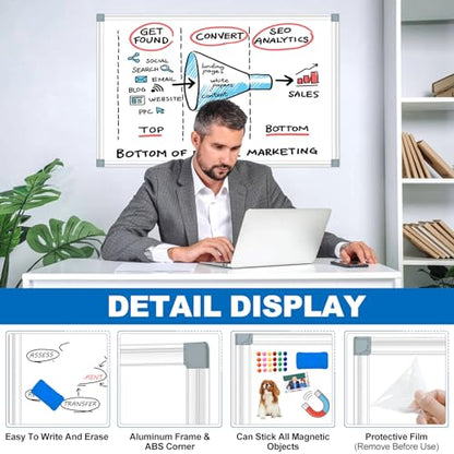 White Board Dry Erase Whiteboard for Wall 36" x 24" (2pcs) Aluminum Presentation Magnetic Whiteboards with Long Pen Tray, Hanging Whiteboard for Office, Meeting Room, Classroom, School & Home - size: 36"x24"(2pcs)