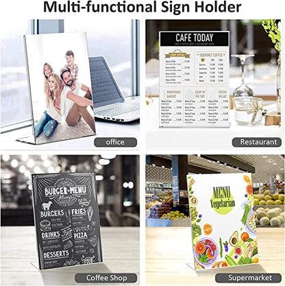 8.5x11 Inches Acrylic Sign Slant Back Holder, Plastic Display Stand,Brochure Holder, Table Top Sign Holder For Office, Home, Store, Restaurant(6pack)