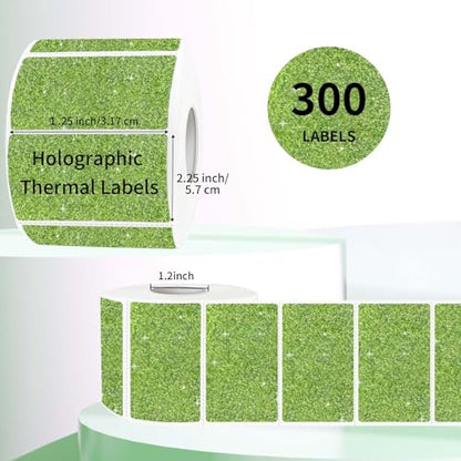 2.25"x1.25" Holographic Thermal Labels Stickers, Glitter Direct Thermal Printer Labels, Waterproof Address Shipping Label Stickers, 300 Sheet/ 1 Roll, Shiny Green - color: Holographic Glitter Green, size: 2.25"x1.25"