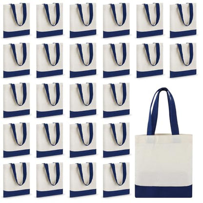 Amylove 24 Pcs Mini Canvas Tote Bags,8.5 X 8 Inch,White with Blue Handle - color: White With Blue Handle, size: 8.5 x 8 Inch