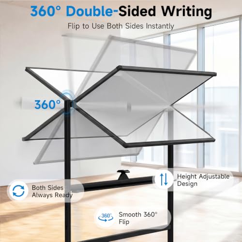 Mobile Rolling Whiteboard on Wheels 60"x 48" Double-Sided Magnetic - color: Black, size: 60X48