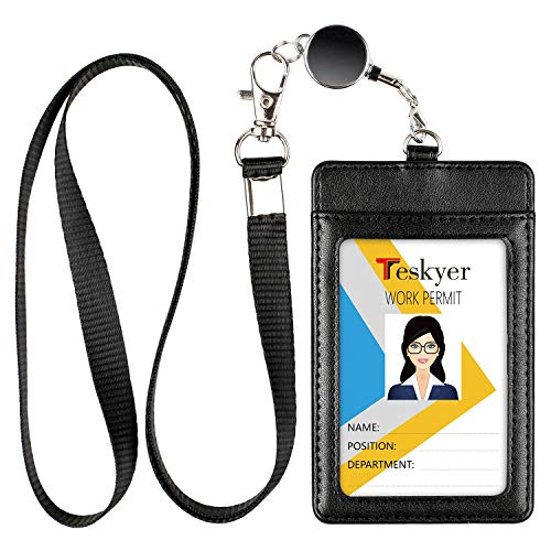 Teskyer Badge Holder with Retractable Lanyard, Vertical Black - color: Black #02, size: Vertical