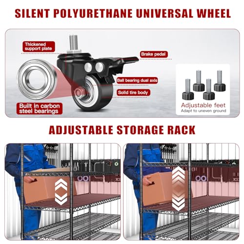 AIRAJ 60” W Storage Shelves Heavy Duty | 5 Tier Wire Shelving | 3500 LBS Metal Shelving | Garage Shelving Units and Storage | Rolling Wire Rack with Wheels | Adjustable Layer Height | 60”W×24”D×72” H - size: 60W