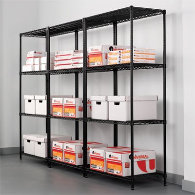 Alera ALE Industrial Heavy-Duty Wire Shelving Starter Kit, 4-Shelf, 36w x 24d x 72h, Black - color: Black, size: 36w x 24d x 72h